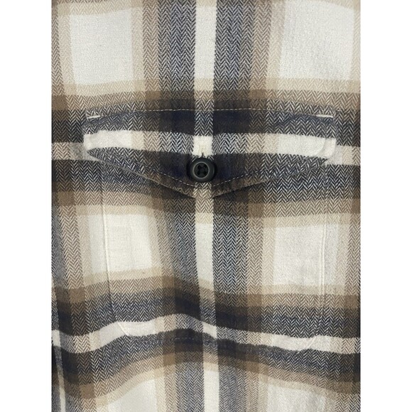 American Eagle Plaid Flannel Shirt Men’s S/P/CH Brown Navy White Long Sleeve - Picture 3 of 5